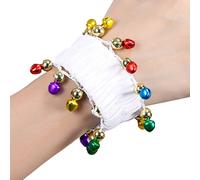 Calcifer® 2 Pcs Womens Belly Dance Chiffon Wrist Bell Arm Cuffs Bracelets Elastic Bracelets (White)