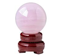 Calcite Crystal Sphere Ball Sculpture Figurine Fengshui Ornaments with Wooden Stand for Home Office Desk Decoration,65-70mm