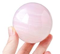 Calcite Quartz Sphere Ornaments with Wooden Stand,Fengshui Stone Ball Decoration Crystal for Divination,65~70mm