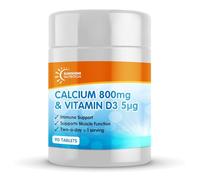 Calcium 800mg and Vitamin D3 5μg per Serving /90 Tablets by Sunshine Nutrition, Made in UK