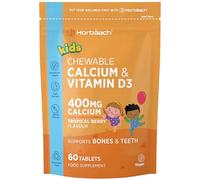 Calcium and Vitamin D Chewable Tablets for Kids | 60 Count | 400mg of Calcium and 100IU of Vitamin D3 | Tropical Berry Flavoured Tablets for Children Aged 4+ | Vegan | by Horbaach
