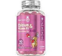 Calcium and Vitamin D for Kids | 90 Tasty Gummies | Natural Strawberry & Vanilla Flavours | 45 Days Supply | Vegetarian Calcium for Kids Aged 3-12 Years | Easy to Chew, Gluten-Free & Lactose-Free