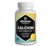 Calcium and Vitamin D3 Tablets 600 mg - Calcium Carbonate High Strength + 400 IU Cholecalciferol per Daily Dose -120 Vegetarian Tablets for 2 Months - Supplement for Bone Density