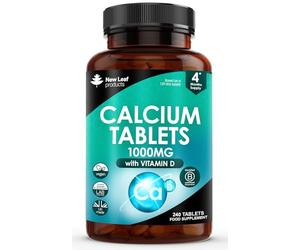 Calcium and Vitamin D3 Tablets - Calcium Supplement - 240 High Strength Calcium Tablets Supplement Calcium Vitamin D3 Tablets - Calcium Complex Made in The UK by New Leaf