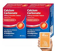 Calcium Carbonate 500mg Chewable Tablets 96 Pack, Orange Flavour - Antacid for Heartburn, Acid Indigestion & Upset Stomach JJH Medical Tracker