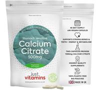 Calcium Citrate 500mg, 90 Vegan Capsules - Calcium Tablets Supplement for Bones, Teeth, Muscle Function, Energy-Yielding Metabolism, Nerve Health, UK Made Premium Quality | Just Vitamins