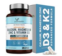 Calcium, Magnesium, Zinc and Vitamin D Plus Vitamin K2 MK-7 Tablets - Osteo Supplement - 180 Vegan Tablets not Capsules - Made in The UK by