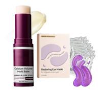 Calcium Multi Balm & Calcium Volume Eye Patches - Anti-Aging Korean Skincare Set for Puffy Eyes, Dark Circles, Wrinkles - Firming & Hydrating Under Eye Masks & Pure Collagen Wand for Face and Neck
