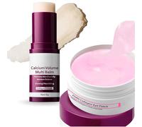 Calcium Volume Multi Balm Stick & PDRN Under Eye Patches, 2PCS Cemenrete Calcium Ampoule Collagen Wand Moisturising Set, Wrinkle Core Stick for Anti-aging, Firming For Eyes, Face, Lips & Neck