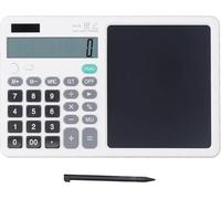 Calculator with Writing Pad, 12-Digit Desk Calculator with 7" Erasable Notepad, Large Display, and Jumbo Buttons - Solar/Battery Dual Power for Office, Business, and School Use (White)
