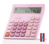 Calculators Desktop,Ipepul Talking Calculator with 2-line 12-Digits Large LCD Display and Large Button,4 Function Calculator for Business,Office,Store,School (Pink)