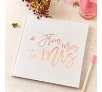 Calculs Polaroid Bridal Shower Guest Book from Miss to Mrs Bachelorette Party Picture Book 8.5” Square Blank Pages, White Cover Rose Gold Foil Stamping