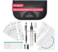 CALCUSO GEOMETRY SET PRO in a black pencil case with compass and protractor - Practical case for school, university, office, and drawings - Ideal as a geometry set for school