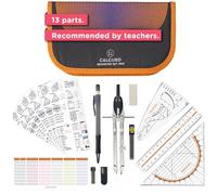 CALCUSO GEOMETRY SET PRO in a orange pencil case with compass and protractor - Practical case for school, university, office, and drawings - Ideal as a geometry set for school