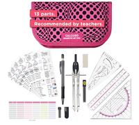 CALCUSO GEOMETRY SET PRO in a pink pencil case with compass and protractor - Practical case for school, university, office, and drawings - Ideal as a geometry set for school