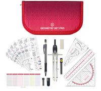 CALCUSO GEOMETRY SET PRO in a red pencil case with compass and protractor - Practical case for school, university, office, and drawings - Ideal as a geometry set for school