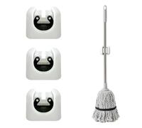 Caldamn 3Pcs Mop Broom Holder Wall Mounted Self Adhesive Mop Holder Wall Mounted White Mop Clip Broom Storage Tool Hook Brush Mop Holder Organizer for Bathroom Kitchen Garden Office Garage