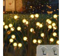 Caldarax 2 Pack Solar Firefly Lights Outdoor Garden, IP65 Waterproof, 10 LED Swaying Solar Garden Firefly Lights, Energy Saving Light Outdoor Decorative for Path Fence Yard Patio Pathway(Warm White)