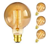 Caldarax 4 Pack B22 Bayonet Vintage Edison Light Bulbs Dimmable, Amber Glass Warm White 2700K, 400 Lumen, G80 Globe Vintage Bulb, Filament Bulbs, Retro Decorative for Ceiling, Chandelier