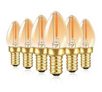 Caldarax 6 Pack 0.5W E12 LED Night Light Bulbs, Amber Ultra Warm White 2200K 50LM Mini C7 Vintage Filament Candle Bulbs E12 Base for Salt Lamp, 5W Equivalent, Non-Dimmable