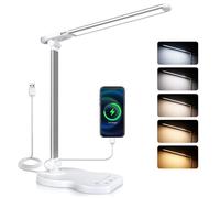 Caldarax Desk Lamp Dimmable, Eye Caring Table Lamp with USB C Port, 5 Colour Modes x 10 Brightness Levels, 45Min Timer, Touch Control White Table Light, Foldable Lamps for Study Work Reading Bedside