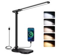 Caldarax Desk Lamp Dimmable, Eye Caring Table Lamp with USB Charging Port, 5 Colour Modes x 10 Brightness Levels, Touch Control Table Light, Foldable LED Desk Lamps for Study Work Reading Bedside