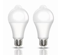Caldarax PIR Motion Sensor LED Bulbs E27 9W, Cool White 6500K, Equivalent 60W, E27 Screw, Auto On/Off Motion Sensor Light Bulbs for Front Door, Garage, Stairs, Hallway, Basement, 2 Pack