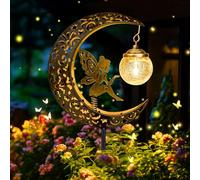 Caldarax Solar Lights Outdoor Garden Ornaments, IP65 Waterproof Solar Powered Moon Fairy Light Crackle Glass Ball, Metal Stake Lights Warm White LED Decorative for Pathway Patio Lawn Gifts for Mom
