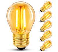 Caldarax Vintage Light Bulb E27 Edison Screw Bulb, 2W LED Filament Equivalent 20 Watt, Antique Style Retro Amber Glass 2200K Warm White, 200LM, AC 220V, Non-dimmable, Golf Ball G45 Bulb, 6 Packs