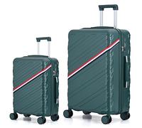 CALDARIUS 2PC Suitcase Set | Lightweight | Hard Shell Suitcases | 4 Silent Dual Spinner Wheels | TSA 3 Digit Combination Lock | Aluminium Telescopic Handle | 2 Pcs Luggage Sets (Green, Large+Cabin)