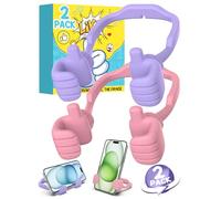 CALDEVER Stocking Fillers for Teenage Boys Girls Adults Cell Phone Stand 2 Pack Purple&Pink Thumbs Up Lazy Phone Stand for iPhone Cell Phone Holder for Desk Fun Gifts for Christmas Kids Women Wife