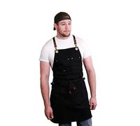 Caldo Canvas Kitchen Apron for Cooking - Mens and Womens Canvas Apron for Professional Chef, Server, or Barista- Adjustable with Pockets (Black)