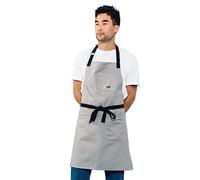 Caldo Cotton Kitchen Apron - Mens and Womens Professional Chef Bib Apron - Adjustable Straps with Pockets and Towel Loop (Grey)