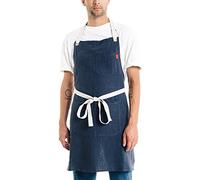 Caldo Linen Kitchen Apron - Mens and Womens Linen Bib Apron - Adjustable with Pockets - Inspired by Professional Chefs (Navy)