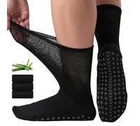 Caldodo Bamboo Diabetic Grip Socks for Men 9-12, Seamless Loose Soft Top Socks for Swollen Feet Ankles Legs, Extra Wide Non-Slip Hospital Sock, 3 Pairs, Black