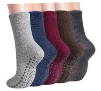 Caldodo Men's Fluffy Slipper Socks with Grippers, Cosy Fuzzy Thick Thermal Non Slip Socks for Men，Winter Warm Fleece Bed Socks for Home Floor Sleeping 5 Pairs