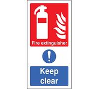Caledonia Signs 11056V Fire Extinguisher Keep Clear Multi Purpose Sign, Rigid Plastic, V: 300 mm x 150 mm
