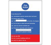 Caledonia Signs 11403H Fire Action Standard Sign, Rigid Plastic, H: 300 mm x 250 mm