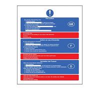 Caledonia Signs 11424H Multi-Lingual Fire Action Sign, Rigid Plastic, H: 300 mm x 250 mm