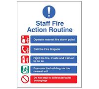 Caledonia Signs 11439H Staff Fire Action Sign, Rigid Plastic, H: 300 mm x 250 mm