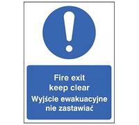 Caledonia Signs 11648H Fire Exit Keep Clear (English/Polish) Sign, Rigid Plastic, H: 300 mm x 250 mm