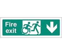 Caledonia Signs 12165G Disabled Fire Exit Arrow Down Inclusive Design Sign, Rigid Plastic, G: 300 mm x 100 mm