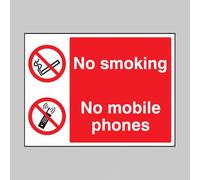 Caledonia Signs 13013K No Smoking, No Mobile Phones Sign, Rigid Plastic, K: 400 mm x 300 mm