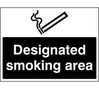Caledonia Signs 13247H Designated Smoking Area White/Black Sign, Rigid Plastic, H: 300 mm x 250 mm