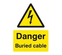 Caledonia Signs 14020E Danger Buried Cable Sign, 200 mm x 150 mm, Rigid Plastic