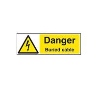 Caledonia Signs 14020M Danger Buried Cable Sign, 600 mm x 200 mm, Rigid Plastic