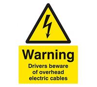 Caledonia Signs 14021K Warning Driver Beware Overhead Cable Sign, 400 mm x 300 mm, Rigid Plastic