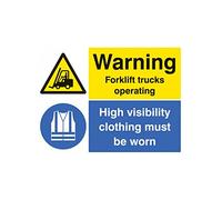 Caledonia Signs 14047Q Warning Forklift Truck Operating High Visibility Clothing Must be Worn Beyond this Point Sign, 600 mm x 450 mm, Rigid Plastic