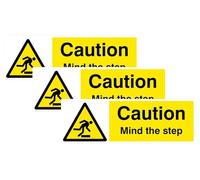 Caledonia Signs 14209G Caution Mind the Step Sign, 300 mm x 100 mm, Rigid Plastic (Pack of 3)