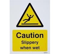 Caledonia Signs 14229E Caution Slippery When Wet Sign, 200 mm x 150 mm, Rigid Plastic (Pack of 5)